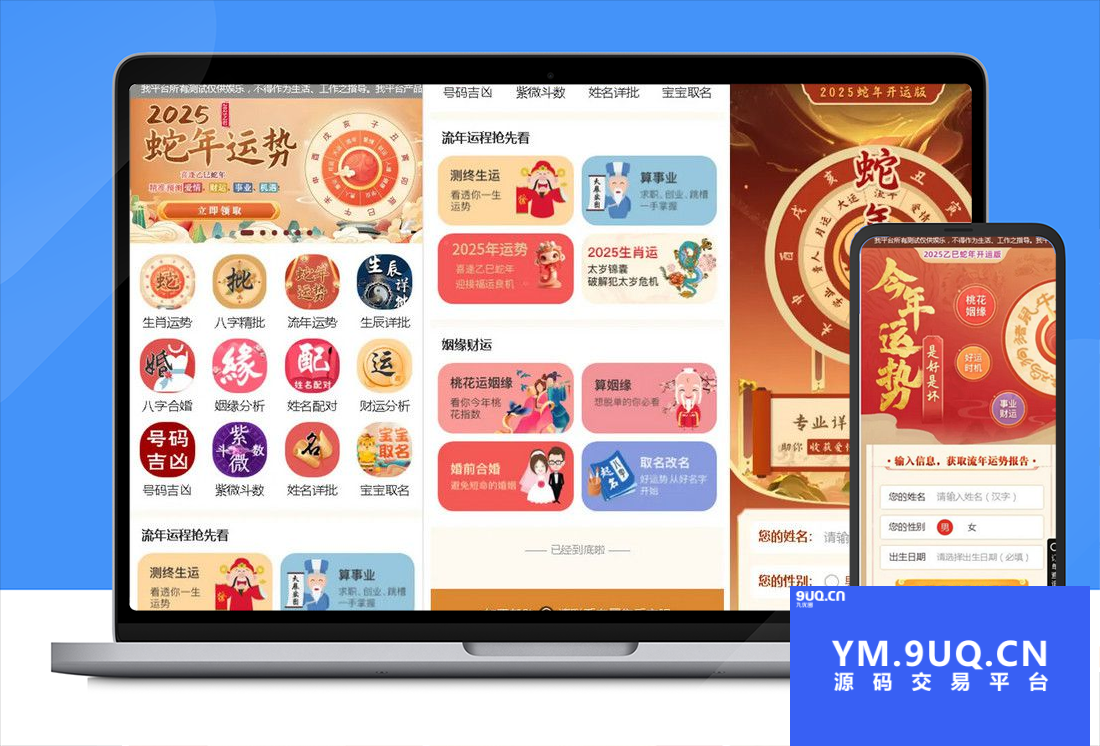 2025新版修复蛇年运势测试风水起名系统源码